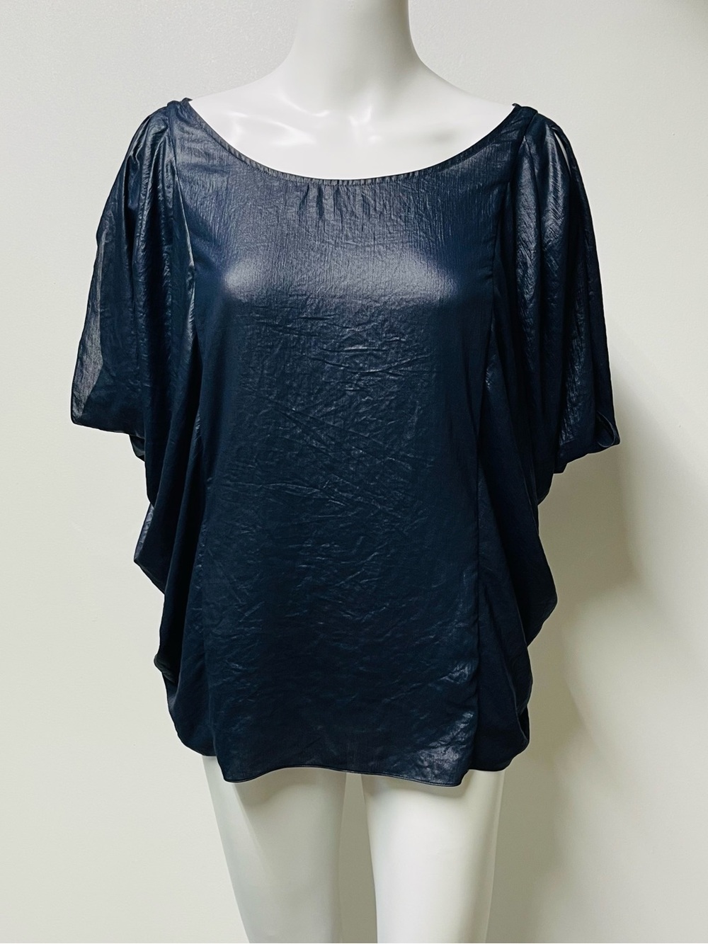 BCBGMAXAZRIA Navy Draped Cold Shoulder Blouse Size S